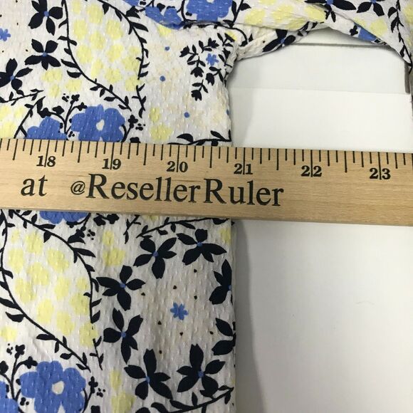 LOFT Outlet Top Womens Large Blue Yellow Floral Button Up Ruffle Collar - Picture 7 of 8